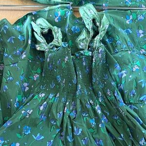 Space Floral hill house Ellie Green Dress with Blue Accents
